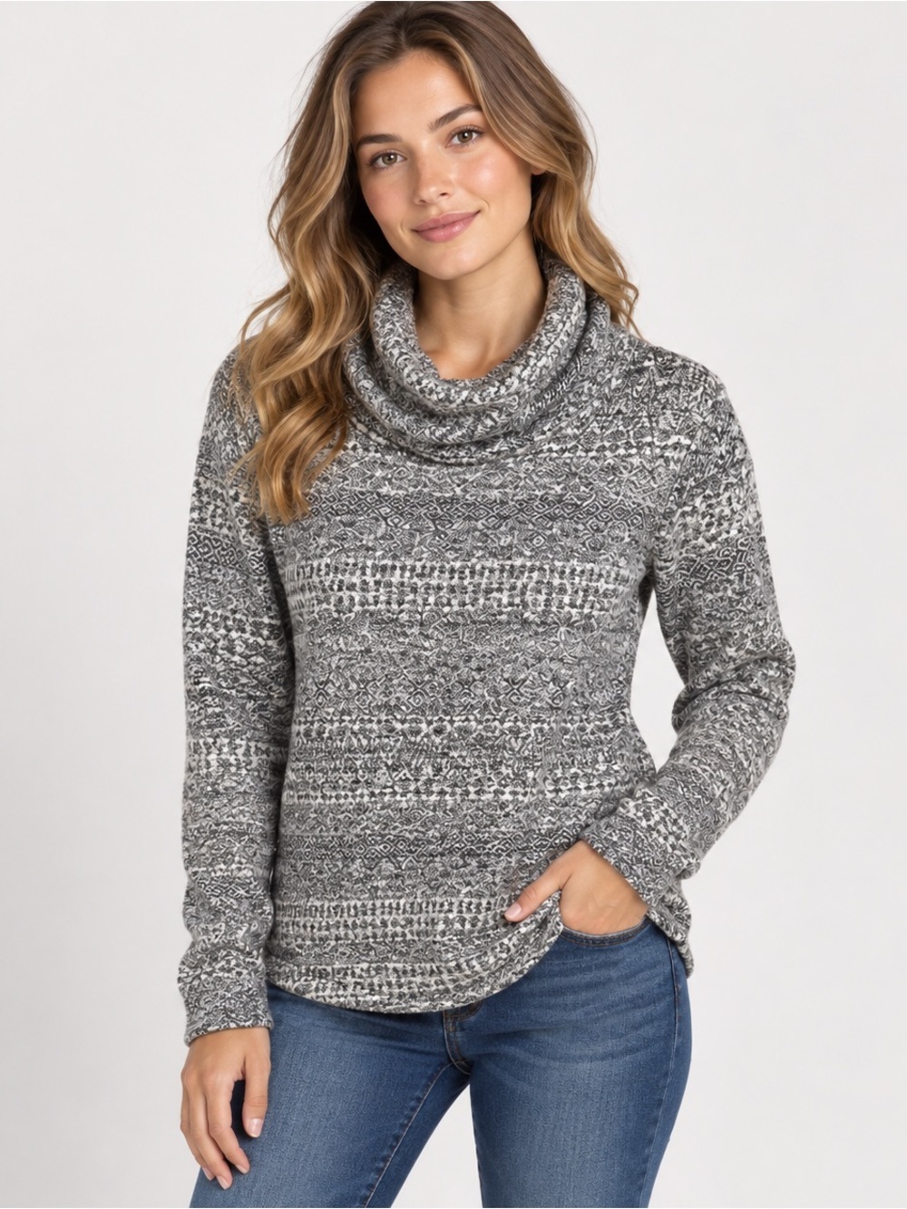 Columbia Sweater Season Printed Cowl Neck Pullover Sweater Gray Womens S